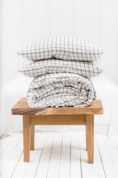 White & Black Check Linen Bedding Set, Includes Duvet & 2 Pillowcases