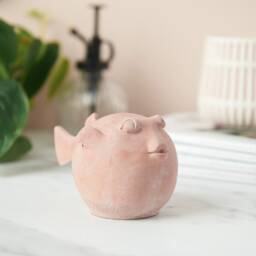 Handcrafted Concrete Puffer Fish Sculpture Nautical Decor Accent - thumbnail 3