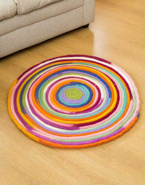 Handmade Felted Wool Area Rug Multicolored Spiral Mat - 78cm - image 1