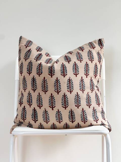"Block Print Pillow Cover Floral Batik, Natural Dyed - 20"" X 20" - image 1