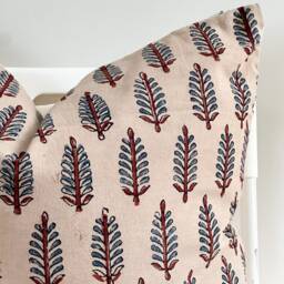 "Block Print Pillow Cover Floral Batik, Natural Dyed - 20"" X 20" - thumbnail 2