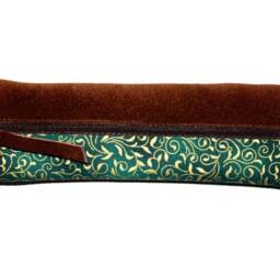 Dark Brown Suede Pencil Case Gold & Green Fabric Vines Pencil For 14 Pencils Handmade Elegant Gift Unique Item - thumbnail 3