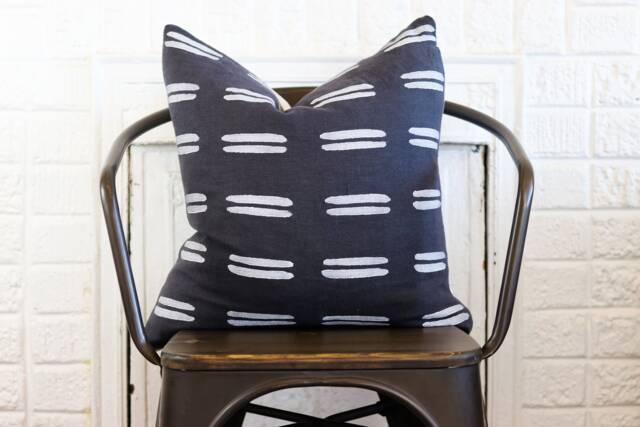 Charcoal Linen Pillow Cover Hand Block Printed Boho Chic Home Decor - image 1