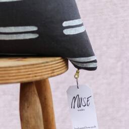 Charcoal Linen Pillow Cover Hand Block Printed Boho Chic Home Decor - thumbnail 4