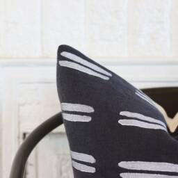 Charcoal Linen Pillow Cover Hand Block Printed Boho Chic Home Decor - thumbnail 2