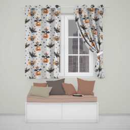 Cute Halloween Bat Pumpkin Star Night Seamless Pattern Lilac Background Readymade Eyelet Ring Top Thermal 100% Blackout Curtains