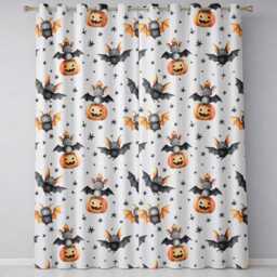 Cute Halloween Bat Pumpkin Star Night Seamless Pattern Lilac Background Readymade Eyelet Ring Top Thermal 100% Blackout Curtains - thumbnail 2
