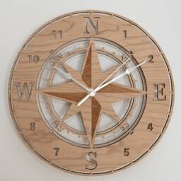 Oak, Walnut Or Cherry - Wood Engraved Navigator/Compass Wall Clock - thumbnail 3