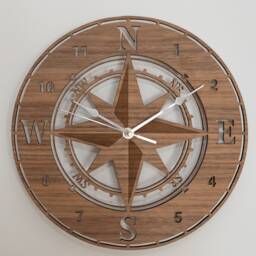 Oak, Walnut Or Cherry - Wood Engraved Navigator/Compass Wall Clock