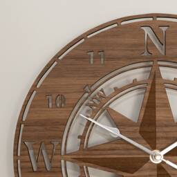 Oak, Walnut Or Cherry - Wood Engraved Navigator/Compass Wall Clock - thumbnail 2