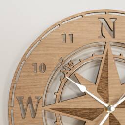 Oak, Walnut Or Cherry - Wood Engraved Navigator/Compass Wall Clock - thumbnail 4
