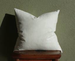 Green Stripe Pillow Cover/Farmhouse Striped Throw Decorative Sofa Accent Cushion - thumbnail 1
