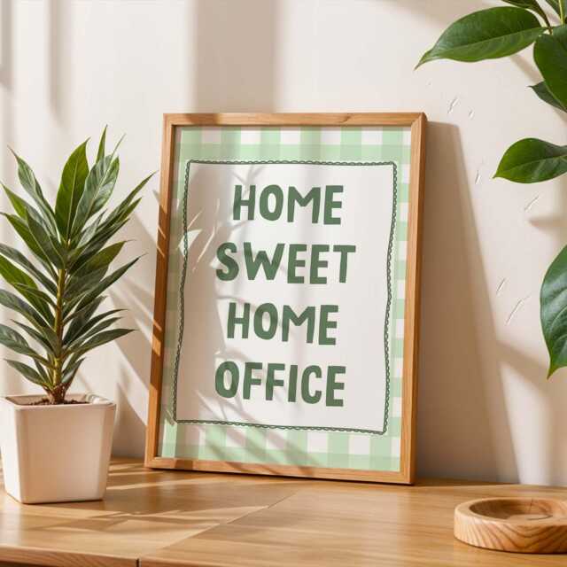 Home Sweet Office, Unframed Card Art Print, Green Wall Decor - image 1