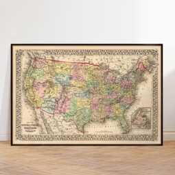 United States Map During Ulysses S. Grant, Historical Restored, Archival Print - thumbnail 1