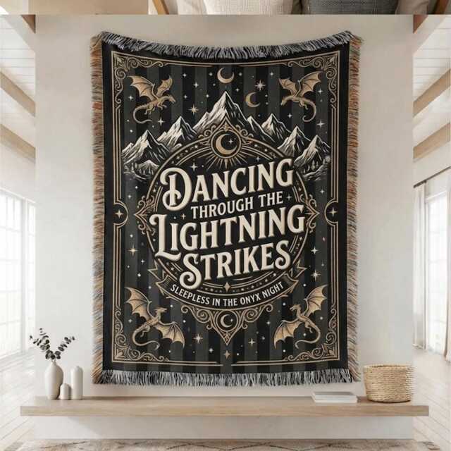 Onyx Storm Woven Blanket, Dancing Through The Lightning Strikes Throw, Fourth Wing Dragon Throw Lover Gift, Fly Or Die - image 1