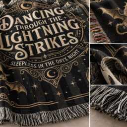 Onyx Storm Woven Blanket, Dancing Through The Lightning Strikes Throw, Fourth Wing Dragon Throw Lover Gift, Fly Or Die - thumbnail 4