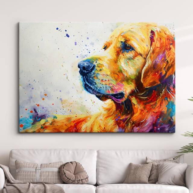 Colorful Golden Retriever Abstract Modern Oil Painting Wall Art Framed Canvas Poster Print Home Kitchen Office Room Decor Dog Gift Ideas - image 1