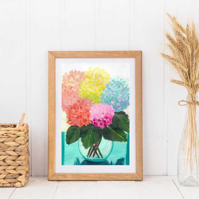 Rainbow Hydrangeas Art Print Floral Botanical Decor - image 1