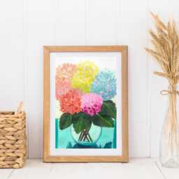Rainbow Hydrangeas Art Print Floral Botanical Decor - thumbnail 1