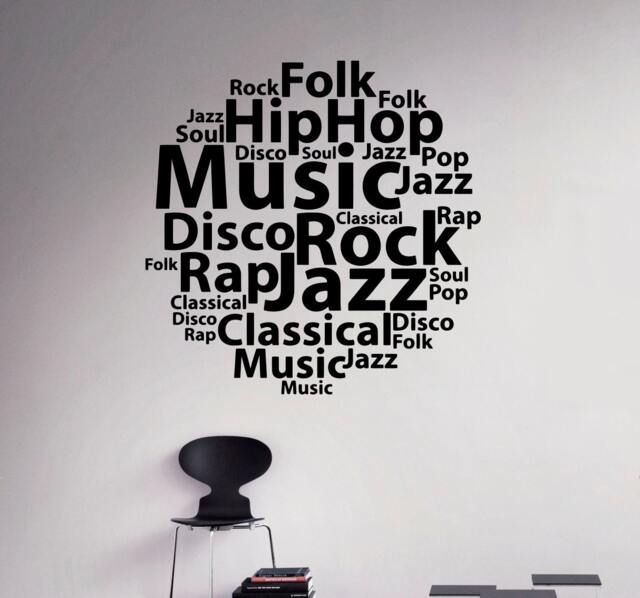 Music Styles Wall Vinyl Decal Wordcloud Typography Sticker Home Decor Living Room Murals Housewares 30(Msc - image 1
