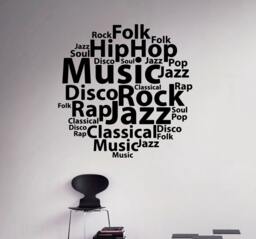 Music Styles Wall Vinyl Decal Wordcloud Typography Sticker Home Decor Living Room Murals Housewares 30(Msc - thumbnail 1