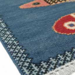 Handmade Coastal Blue Runner Rug - Woven Fish Pattern Hallway Mat, Koi Fish Area Decor - thumbnail 4