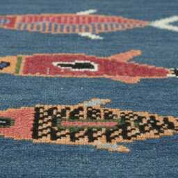Handmade Coastal Blue Runner Rug - Woven Fish Pattern Hallway Mat, Koi Fish Area Decor - thumbnail 3