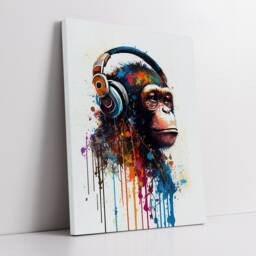 Monkey With Headphones Painting Splatter Wall Art, Framed Canvas Poster Print, Home Kitchen Office Room Decor, Gifts - thumbnail 2
