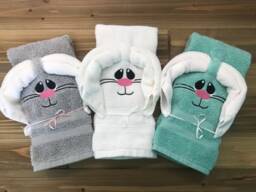 Embroidered Bunny Hand Towel - 100% Cotton, Easter Gift - thumbnail 1