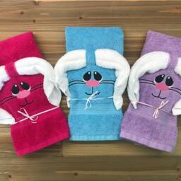 Embroidered Bunny Hand Towel - 100% Cotton, Easter Gift - thumbnail 2