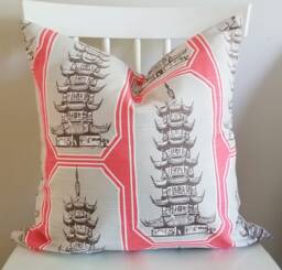 Decorative Pillow Cushion Covers - Accent Throw Temple Pagoda Coral Soft Brown - thumbnail 1