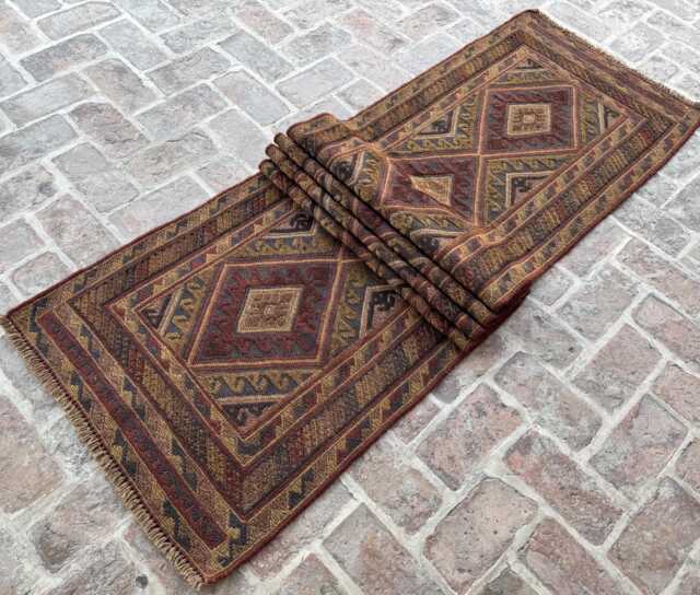 Collectors Piece 2'6x12'4 Moshwani Runner Rug - Hand-Knotted Woolen , Contemporary Geometric Design Boho Kitchen Hallway - image 1