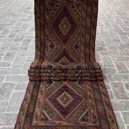 Collectors Piece 2'6x12'4 Moshwani Runner Rug - Hand-Knotted Woolen , Contemporary Geometric Design Boho Kitchen Hallway - thumbnail 2