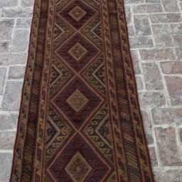 Collectors Piece 2'6x12'4 Moshwani Runner Rug - Hand-Knotted Woolen , Contemporary Geometric Design Boho Kitchen Hallway - thumbnail 3