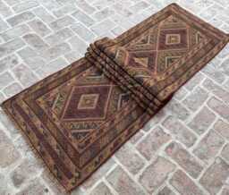 Collectors Piece 2'6x12'4 Moshwani Runner Rug - Hand-Knotted Woolen , Contemporary Geometric Design Boho Kitchen Hallway - thumbnail 1