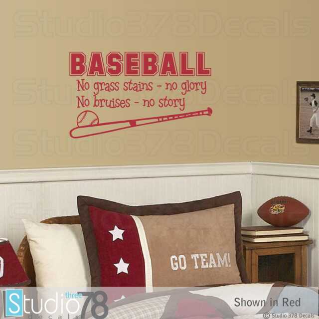 Baseball Vinyl Wall Decal - Nursery Sports Art Quote No Grass Stains Glory - 22x13 Sml - image 1