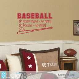 Baseball Vinyl Wall Decal - Nursery Sports Art Quote No Grass Stains Glory - 22x13 Sml - thumbnail 1