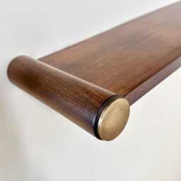 Wall Mounted Wood Shelf in Minimalist Design With Cylindrical Brass Supports, Mid-Century Modern Floating Shelves, Customizable Sizes - thumbnail 2
