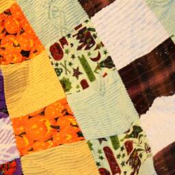 Upcycled Halloween Rag Quilt Vintage Chenille Throw - 56 X 56 - thumbnail 4