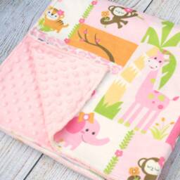 Pink Jungle Animal Minky Baby Blanket - Shower Gift New Girl Soft Lovey Nursery Keepsake Car Seat - thumbnail 2