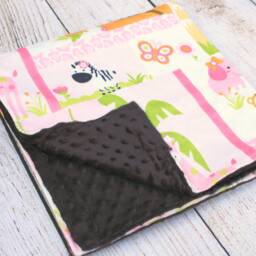 Pink Jungle Animal Minky Baby Blanket - Shower Gift New Girl Soft Lovey Nursery Keepsake Car Seat - thumbnail 3