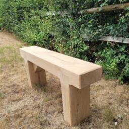 Solid French Oak Beam Garden Bench / - thumbnail 3