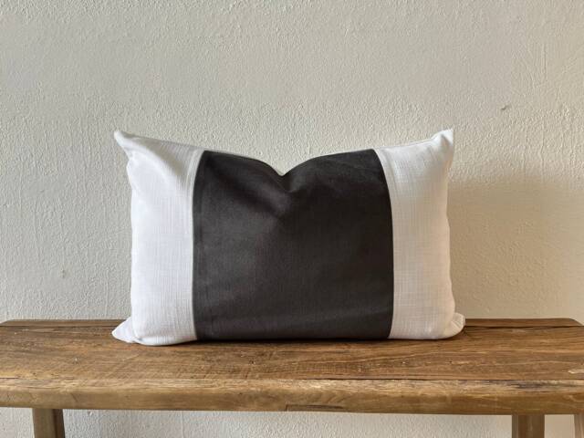 Gray Velvet Linen Pillow Cover Charcoal Color Block Throw - image 1