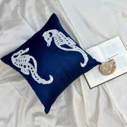 "Navy Blue Beaded Sea Creature Pillow Sham, 24""x24""/26""x26" - thumbnail 3