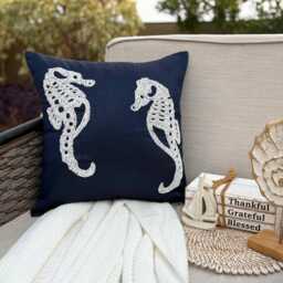 "Navy Blue Beaded Sea Creature Pillow Sham, 24""x24""/26""x26" - thumbnail 2