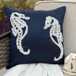 "Navy Blue Beaded Sea Creature Pillow Sham, 24""x24""/26""x26" - thumbnail 1