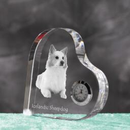 Icelandic Sheepdog - Crystal Clock in The Shape Of A Heart With Image Pure-Bred Dog - thumbnail 2