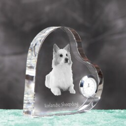 Icelandic Sheepdog - Crystal Clock in The Shape Of A Heart With Image Pure-Bred Dog - thumbnail 3