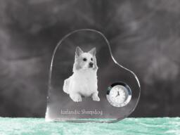 Icelandic Sheepdog - Crystal Clock in The Shape Of A Heart With Image Pure-Bred Dog - thumbnail 1