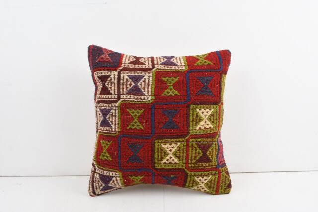 Handwoven Turkish Kilim Pillow 16x16 Embroidered Home Decor - image 1